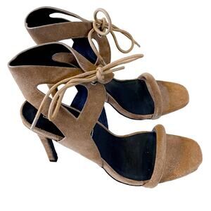 NEW IN BOX Sole Sana Brown Suede Tie Ankle Heel, Size 9, MSRP $248